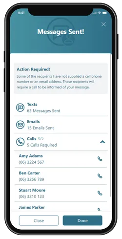 Showing texts and emails sent, and call that need to happen